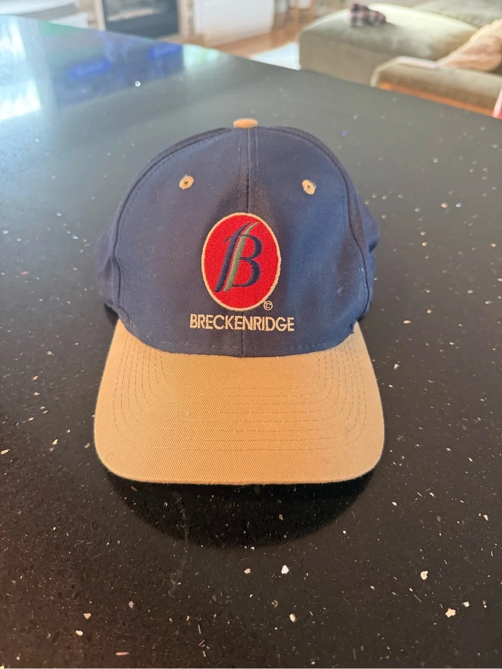 Breckenridge Two-Tone Logo Baseball Cap in Navy and Khaki